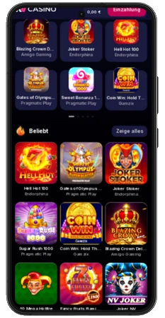 Hauptbildschirm der NV Casino App