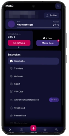 Persönliches Konto in der NV Casino App
