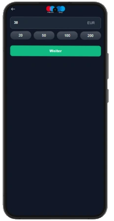 Screenshot der Einzahlungsanleitung in der NV Casino App