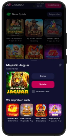 Screenshot des Spielebereichs in der NV Casino App