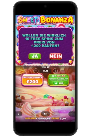 Bestätigung des Freispins-Kaufs in Sweet Bonanza