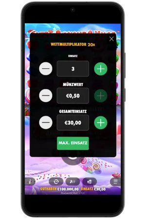 Einsatzeinstellungen in Sweet Bonanza Xmas