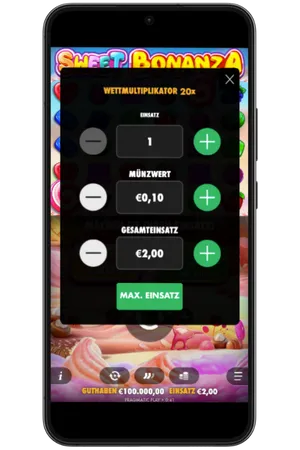 Einsatzmenü mit Wettmultiplikator in Sweet Bonanza