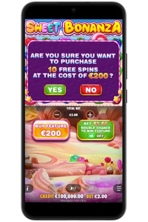 Bestätigung des Freispins-Kaufs in Sweet Bonanza (Englisch)