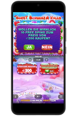 Bestätigung des Freispins-Kaufs in Sweet Bonanza Xmas