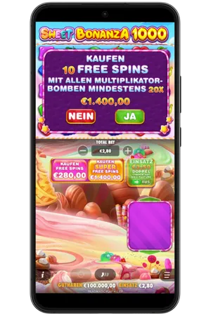 Bestätigung des Freispins-Kaufs in Sweet Bonanza 1000