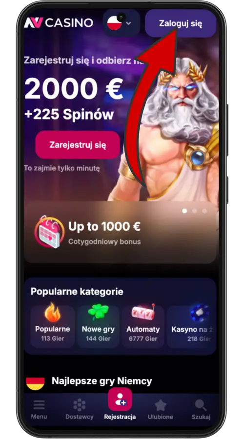 Strona główna kasyna NV z bonusem powitalnym 