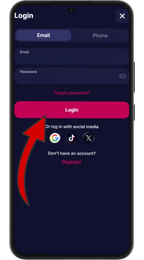 Écran de connexion de NV Casino avec l'option de créer un nouveau compte
