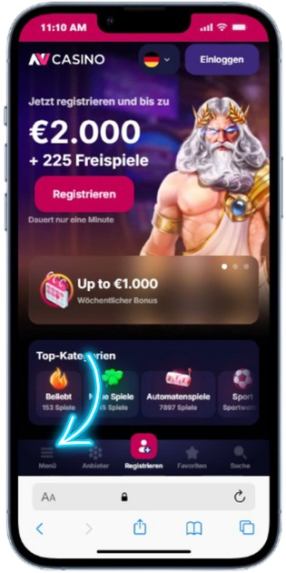 NV Casino App iOS App-Punkt im Menü