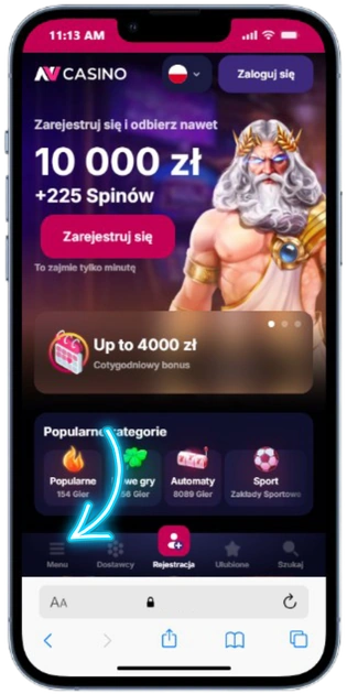 NV Casino App iOS Pozycja z aplikacją w menu